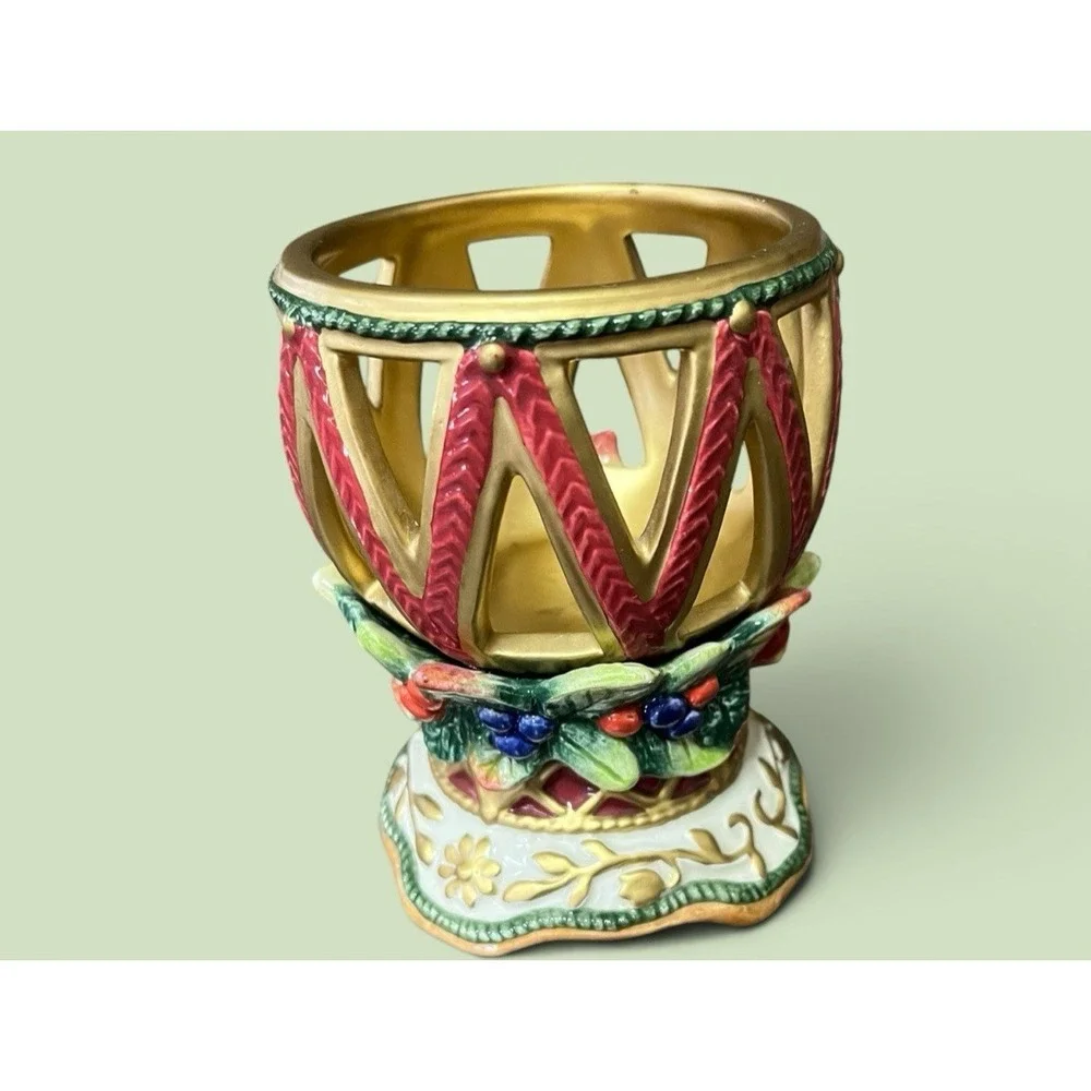 Fitz & Floyd Classic Jolly Ole St Nick Candleholder‎ Votive Festive Holiday Xmas